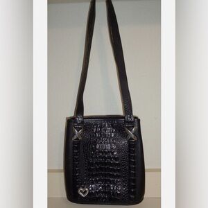 Vintage Brighton Black Croc-Embossed Shoulder Bag